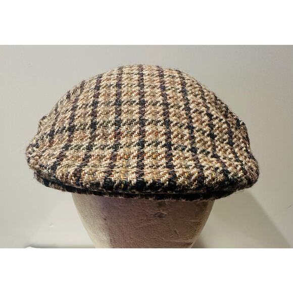 Pitlochry Tweed Herringbone Plaid Wool Baker Boy Hat Size Medium Vtg Golf - Picture 1 of 6